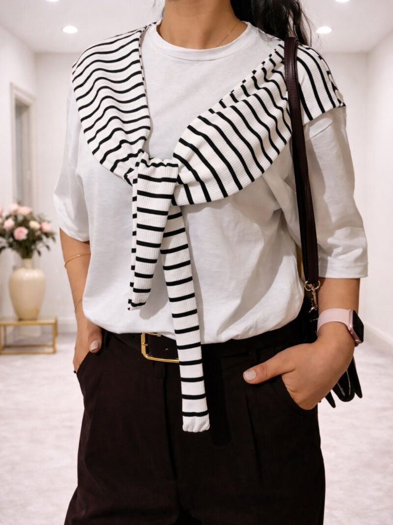 Çizgili Fular T-Shirt