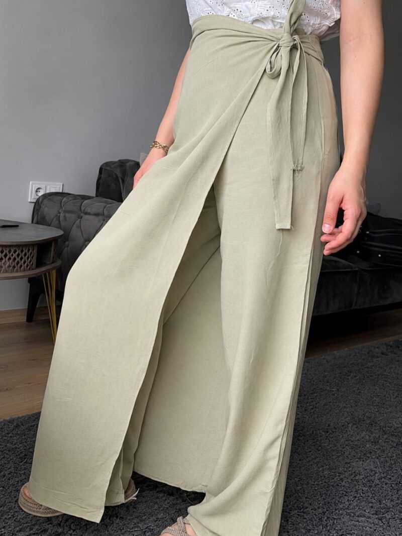 bağlamalı çağla yeşili pantolon
